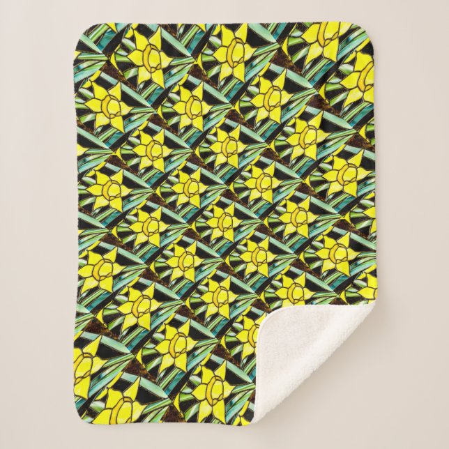 Yellow Valuable Flowers Pattern Sherpa Blanket (Front)