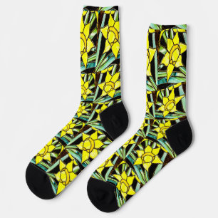 Yellow Valuable Flowers Pattern Socks