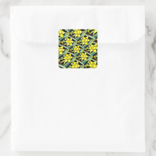 Yellow Valuable Flowers Pattern Square Sticker