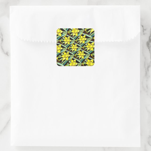 Yellow Valuable Flowers Pattern Square Sticker (Bag)