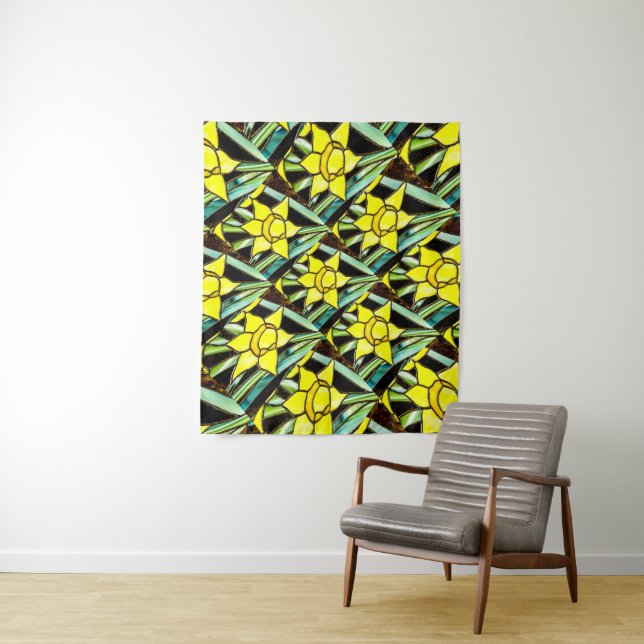 Yellow Valuable Flowers Pattern Tapestry (In Situ)