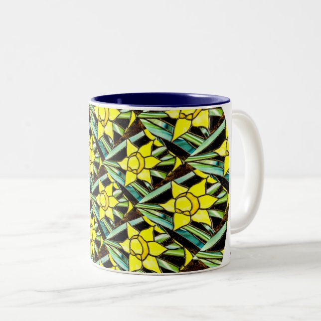 Yellow Valuable Flowers Pattern Two-Tone Coffee Mug (Front Right)