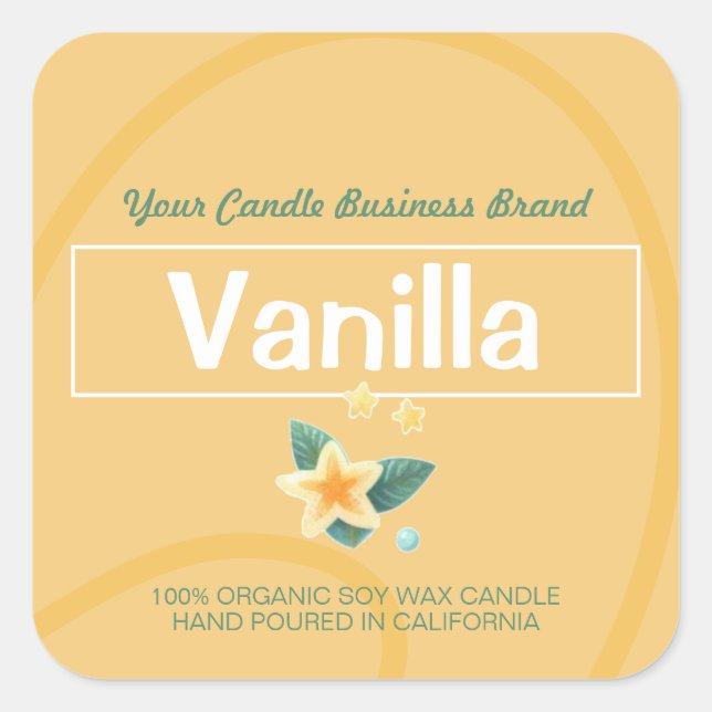 Yellow Vanilla Style Modern Soy Candles Labels  (Front)