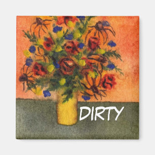 "Yellow Vase" Dirty Dishes Floral Status Magnet