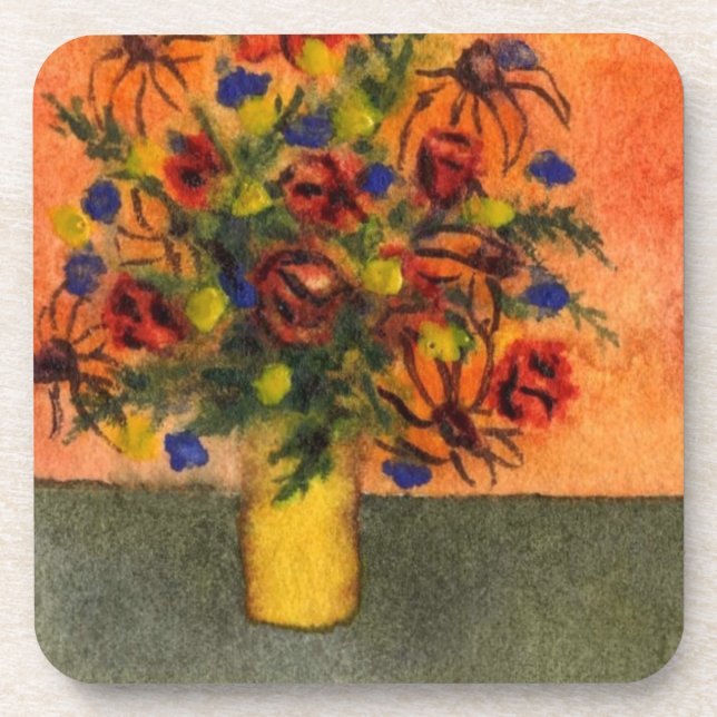 "Yellow Vase" Floral Coaster Set (Front)
