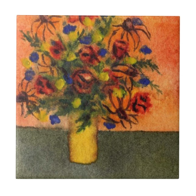 "Yellow Vase" Kitchen Garden Ceramic  Tile (Front)
