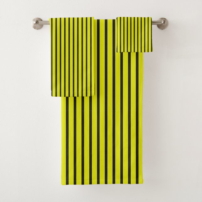 🟨 Yellow Vertical Stripe Bathroom Set 🟨 (Insitu)