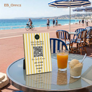 Yellow Vertical Stripes QR Code Wifi Pedestal  Plaque