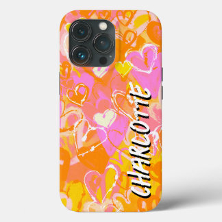 Yellow Vibrant Citrus Burst: Graffiti Hearts iPhone 13 Pro Case