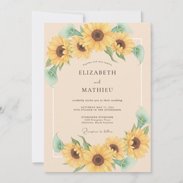 Yellow Vibrant Sunflower Bloom Wedding Invitation (Front)