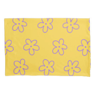 Yellow Vibrant Y2K Wildflower Bold Retro Spring  Pillowcase