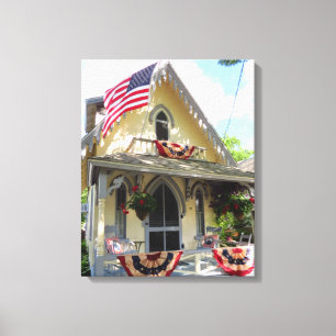 Yellow Victorian with Bunting - Martha's Vineyard Canvas Print