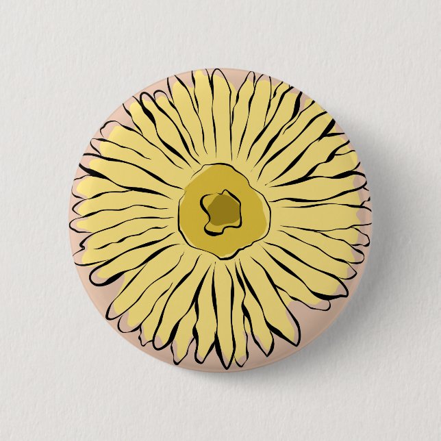 Yellow vintage abstract sunflower 2 inch round button (Front)