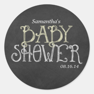 Yellow Vintage Chalkboard Baby Shower Classic Round Sticker