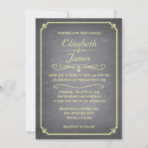Yellow Vintage Chalkboard Wedding Invitations