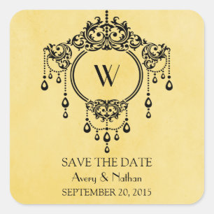 Yellow Vintage Chandelier Save the Date Stickers