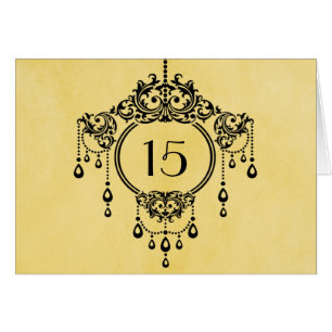 Yellow Vintage Chandelier Table Number Card