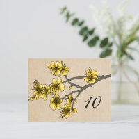 Yellow Vintage Cherry Blossoms Table Number
