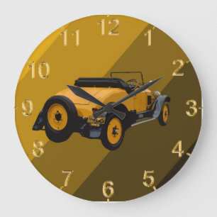 Yellow Vintage Convertible Car, Lge Wall Clock