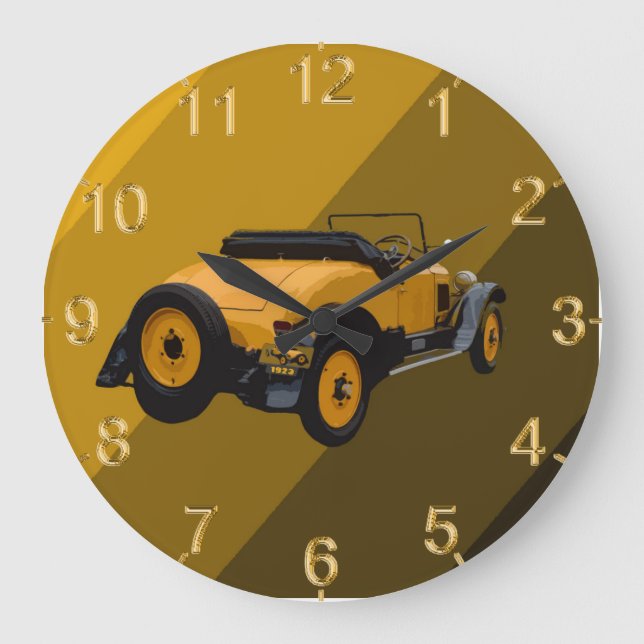 Yellow Vintage Convertible Car, Lge Wall Clock (Front)