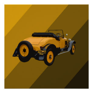 Yellow Vintage Convertible Car, Poster