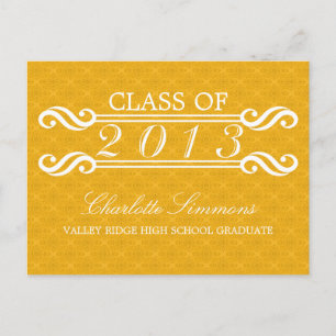 Yellow Vintage Damask 2013 Grad Party Postcard
