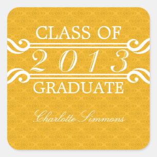 Yellow Vintage Damask 2013 Graduation Stickers
