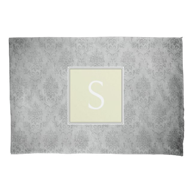 Yellow Vintage Damask Monogram Pillowcase (Front)