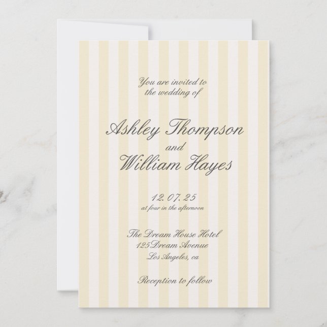 Yellow Vintage Elegant Striped Wedding Invitation (Front)