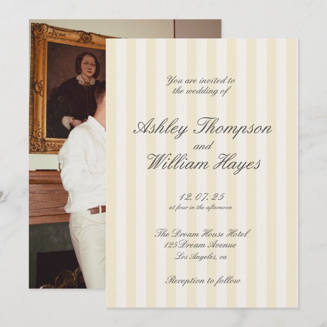 Yellow Vintage Elegant Striped Wedding Invitation (Front/Back)