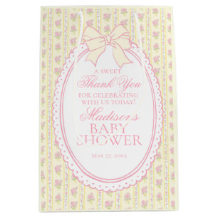 Yellow Vintage Fancy Floral Baby Shower Favours Medium Gift Bag