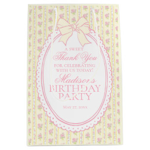 Yellow Vintage Fancy Floral Birthday Party Favours Medium Gift Bag