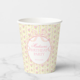 Yellow Vintage Fancy Floral Birthday Party Paper Cups
