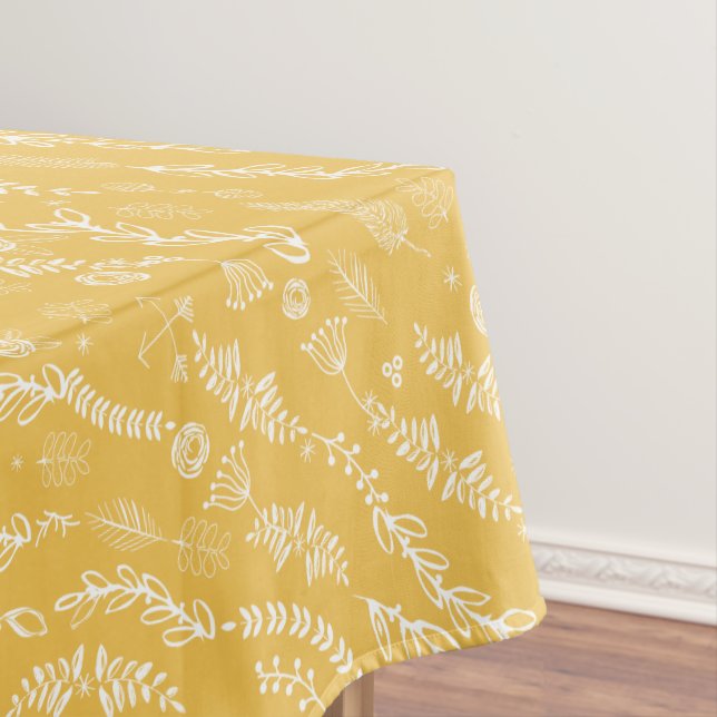 Yellow Vintage Floral Garland Pattern Tablecloth (In Situ)