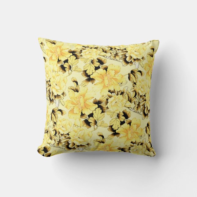 Yellow Vintage Floral Pattern Throw Pillow (Front)