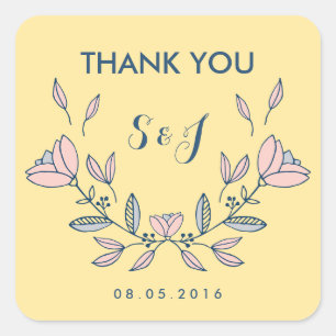 Yellow Vintage Flower Wedding Thank You Sticker