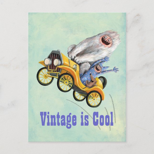 Yellow Vintage Monster Car Postcard (Front)