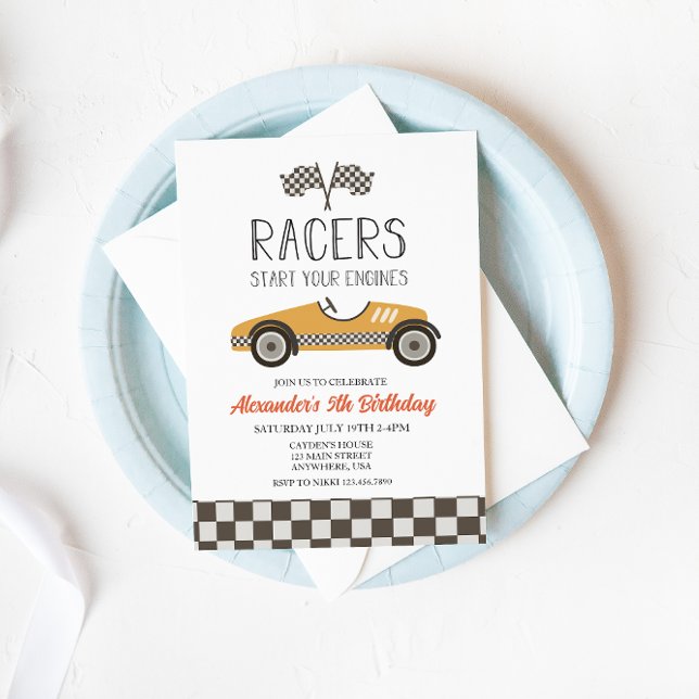 Yellow Vintage Race Car Birthday Invitation (Creator Uploaded)