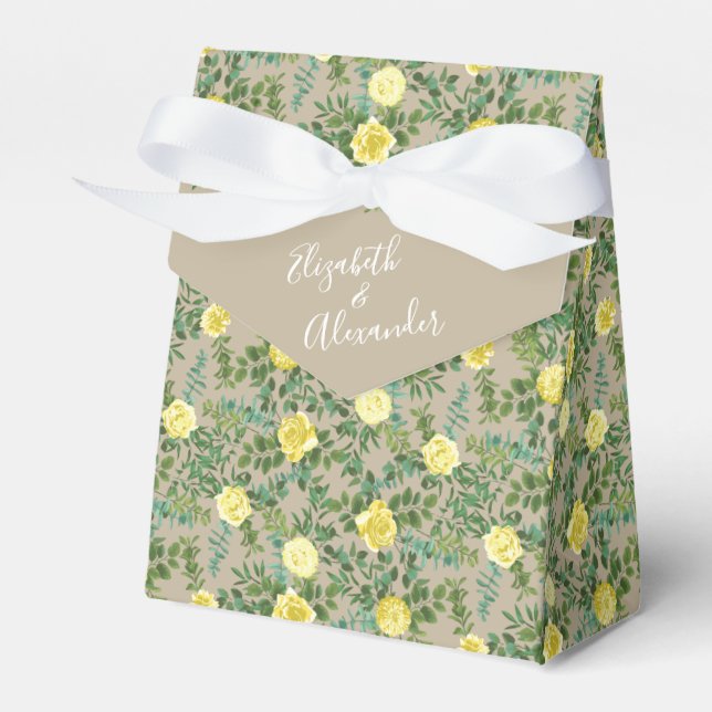 Yellow Vintage Rose Elegant Wedding Favor Box (Front Side)