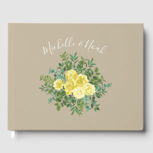 Yellow Vintage Rose Elegant Wedding Guest Book