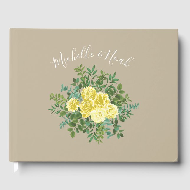 Yellow Vintage Rose Elegant Wedding Guest Book (Front)