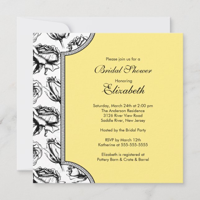 Yellow Vintage Roses Bridal Shower Invitation (Front)