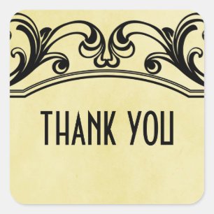 Yellow Vintage Swirls Thank You Stickers
