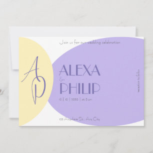 Yellow, violet modern elegant wedding invitation