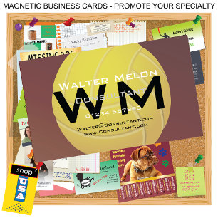 Yellow Volleyball 🏐 Earthy Red Background Custom  Magnetic Business Card