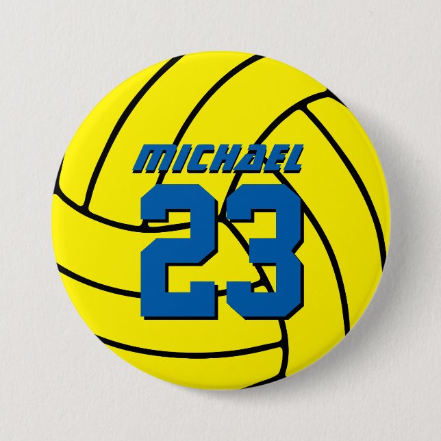 Yellow Volleyball Sports Team Button Pin (Front)