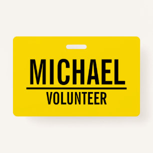 Yellow Volunteer Badge with Custom Name