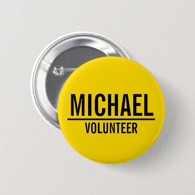Yellow Volunteer Badge with Custom Name 2 Inch Round Button (Front & Back)