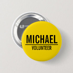 Yellow Volunteer Badge with Custom Name 2 Inch Round Button