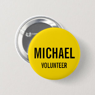 Yellow Volunteer Badge with Custom Name 2 Inch Round Button